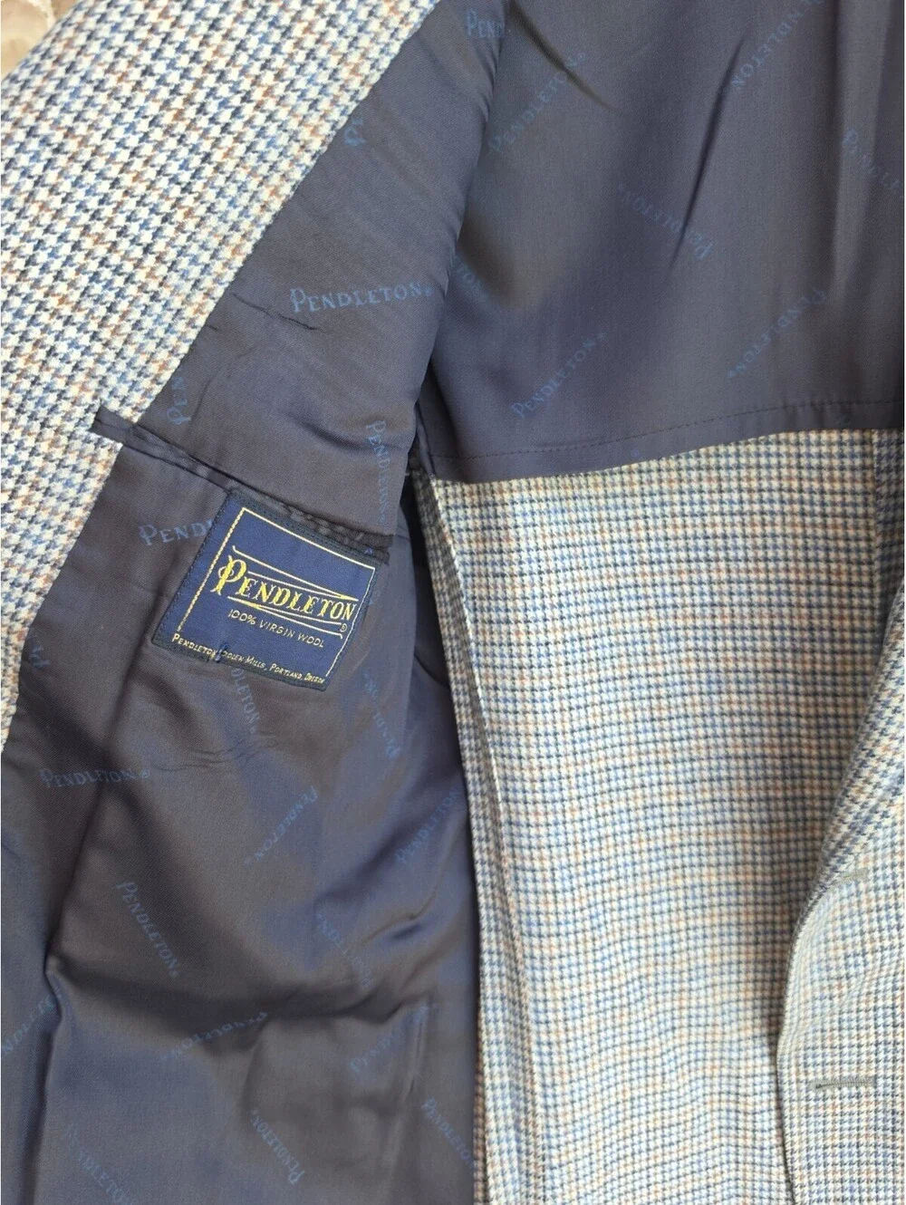 Vintage Pendleton Blazer 42R USA Virgin Wool Houndstooth Check Sport Coat